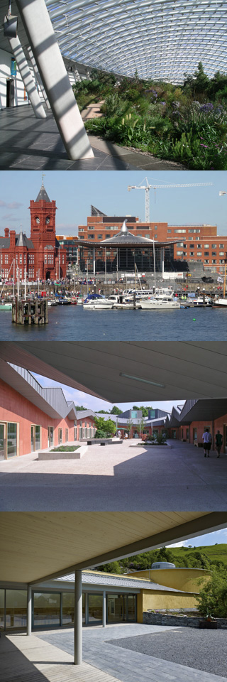 The Great Glasshouse, The Senedd, The Ruthin Craft Centre and The WISE building